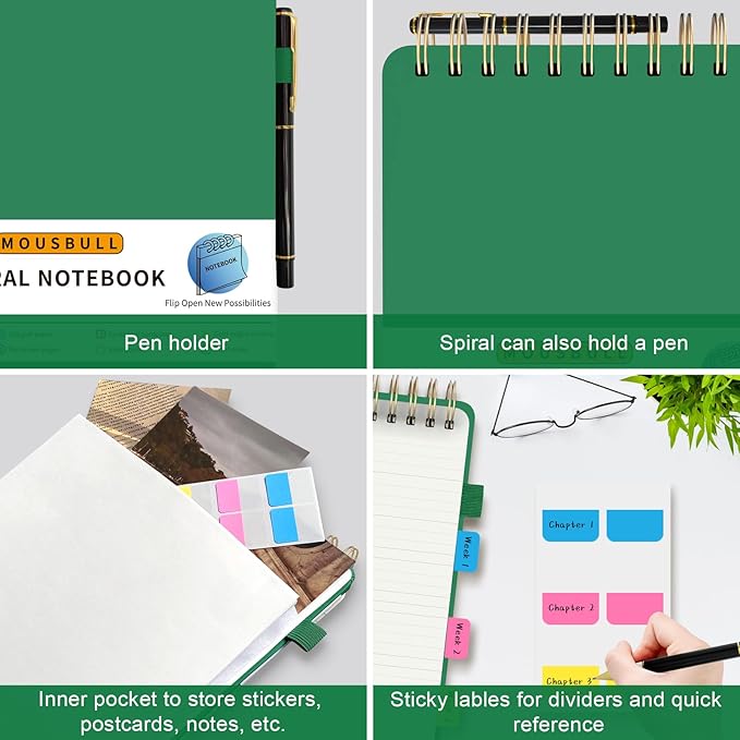 Top Spiral Notebook, A5 Hardcover Top Bound Steno Pads, 240 Pages 100gsm College Ruled Left Handed Notebook Journal for Work, School, Meeting Writing - Green, 5.9" x 8.5"