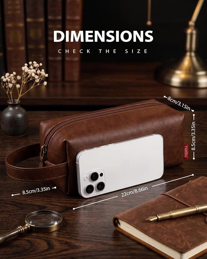 Fmeida Vegan Leather Pencil Case Pouch, Office Supplies Gift for Men Women | Gift Box, Inner pocket, Carry handle, Water-resistant, for Coworkers Writers Teachers Designers