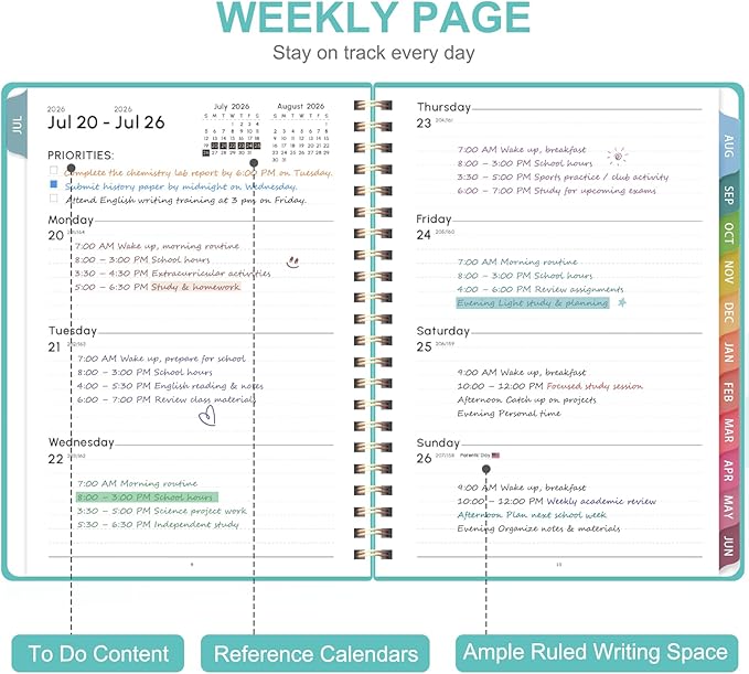 Planner 2026-2027, Weekly and Monthly Academic Year Calendar Planner, July 2026 - June 2027, Daily Agenda Book for Office School Supplies, Letter Size(8.5'' x 11'')