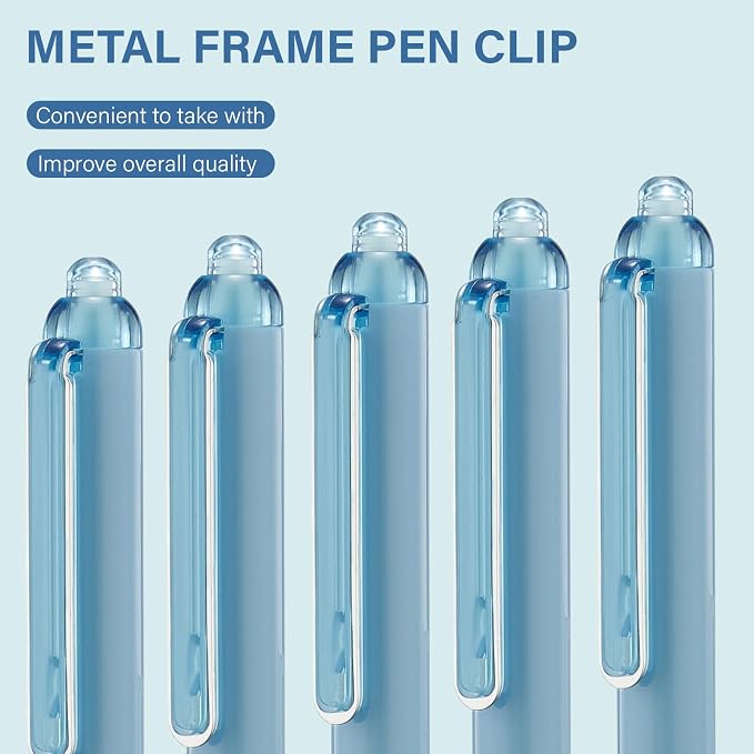 ParKoo Gel Pens, 12 Pcs 0.5mm Retractable Quick Dry Blue Ink Pens | Click Silent, Comfort Grip, Fine Point Smooth Writing Pens for Teachers, Nurses, Cute Stationery Office School Supplies