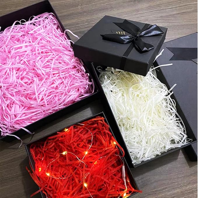 Raffia Paper Shreds, 100g Shredded Paper for Gift Box, Crinkle Cut Paper Shred Filler for Gift Wrapping & Basket Filling(Red)