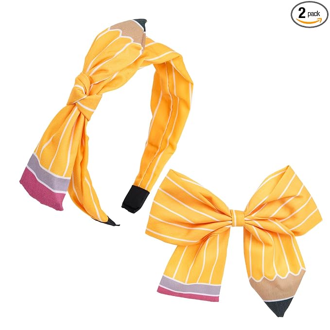 2 Pcs First Day Back to School Pencil Hair Accessories for Girls Teacheres | Pencil Bow Clip Headband for Girls,School Uniform Hair Bows,Back to School Supplies,for School Outfits,Adorable Accessory