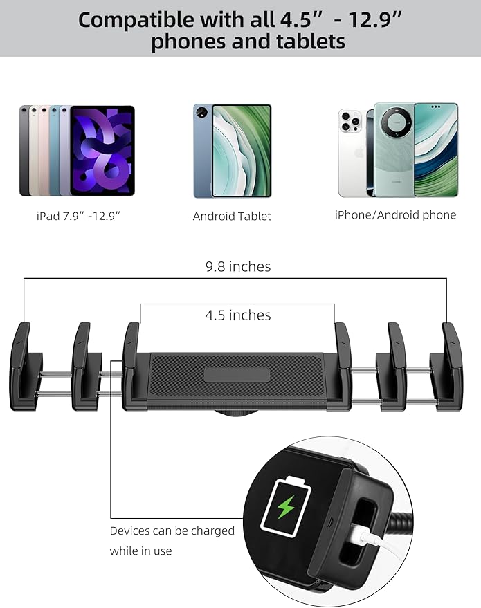 LanPavilion iPad Stand, Adjustable Tablet Floor Stand Metal Tablet Holder with Flexible Gooseneck, Compatible with iPad, Kindle, and Cell Phones (4.7''-13''), Ideal for Hands-Free Use