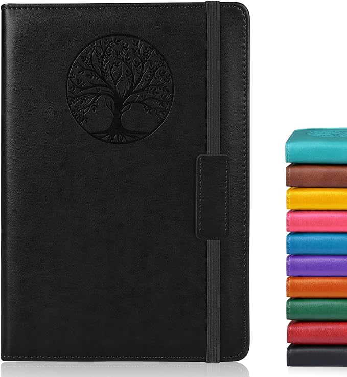 Biuwory Blank Journal Notebook for Women Men, Hardcover Leather Sketchbook 5.7"×8.3", 140 Pages Unlined Sketch book for Drawing, Writing, Travel, School & Work, Journaling Notebooks (Black)