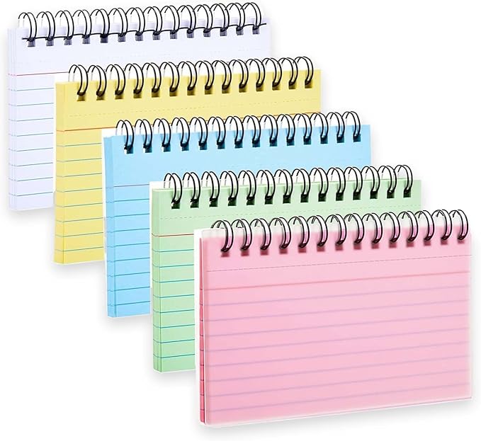 250 Sheets Index Cards with Ring, Tearable Spiral Bound Notecards, 3x5 Inches, Candy Colored Ruled Flashcards for Notes, Reminders, and Lists, Studying Nursing School Essentials(Classic 5 Colors)