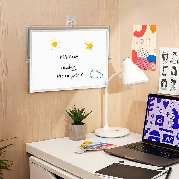 Desktop Whiteboard with Stand, 16" x 12" Double-Sided Dry Erase Board with Stand, Portable Stand White Board for Office, Home, School