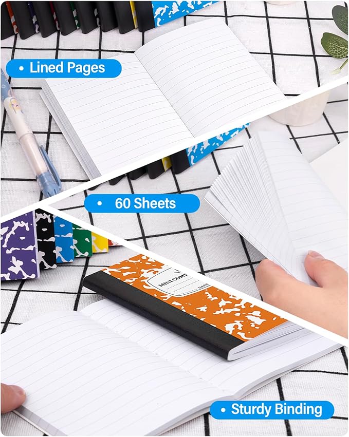 Dynta Composition Notebooks Bulk, 40 Packs 3.25 x 4.5 inch Mini Pocket Notebooks Narrow Ruled, 10 Assorted Colors Notebooks for School Office Home College (60 Sheets/120 Pages)
