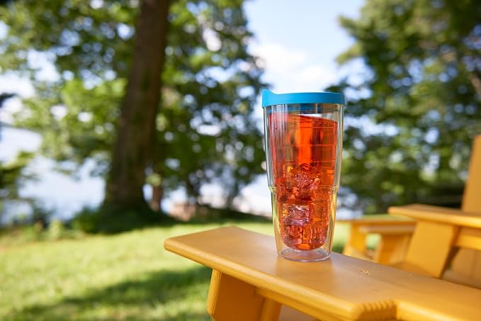 Tervis Clear & Colorful Lidded Made in USA Double Walled Insulated Tumbler Travel Cup Keeps Drinks Cold & Hot, 24oz, Orange Lid