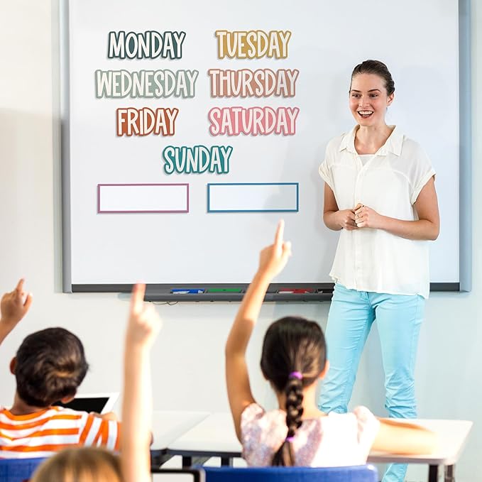 Ireer 9 Pcs Days of the Week Magnets Colorful Magnetic Week Labels for Whiteboard Calendar Headliners Inspirational Cute Decorative Magnets for School Home Locker Whiteboard(Boho)