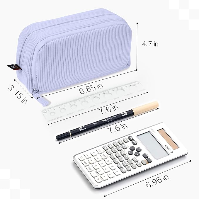 Sooez Big Capacity Pencil Case Pen Pouch, Soft Corduroy Pencil Bag with 3 Compartment, Multiple Pockets, Sturdy Zipper, Cute School Supplies Pen Bag Organizer For Teen Girls College, Blue