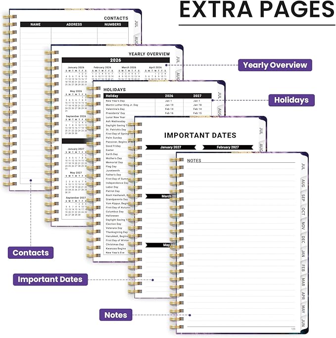Planner 2026-2027, Monthly and Weekly Academic Planner July 2026 - June 2027, Hardcover Student Teacher Planning Agenda Calendar Book with Tabs, Perfect for Office School Supplies, A4 (8.5" x 11") - Velvet Rift