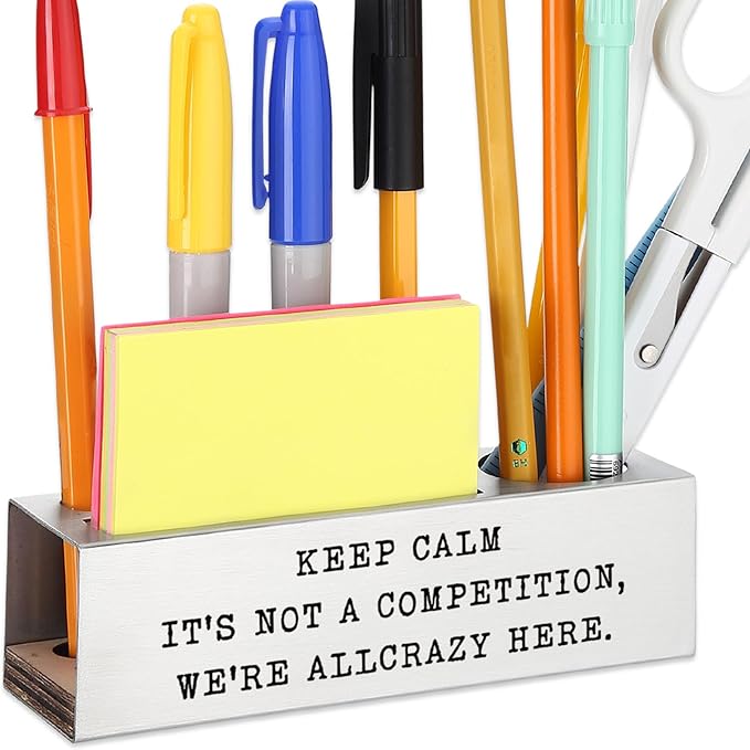Funny Office Desk for Women, KEEP CALM, IT’S NOT A COMPETITION, WE’RE ALL CRAZY HERE, Humor Gift for Coworkers Colleagues Stressful Jobs joke Gift,Office Pencil Holder for Desk SD283