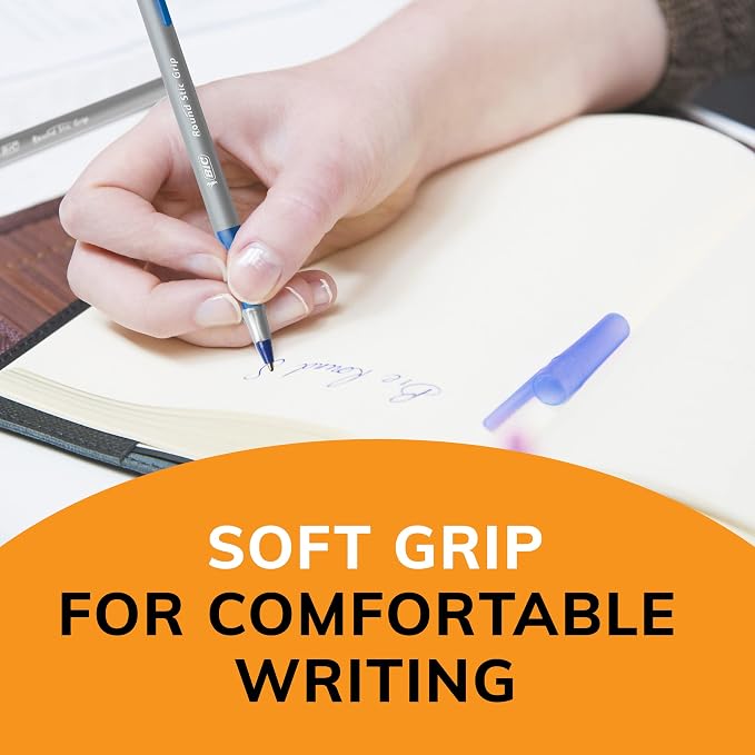 BIC Round Stic Grip Xtra Comfort Assorted Colors Ballpoint Pens, Medium Point (1.2mm), 36-Count Pack, Perfect Writing Pens With Soft Grip for Superb Comfort and Control