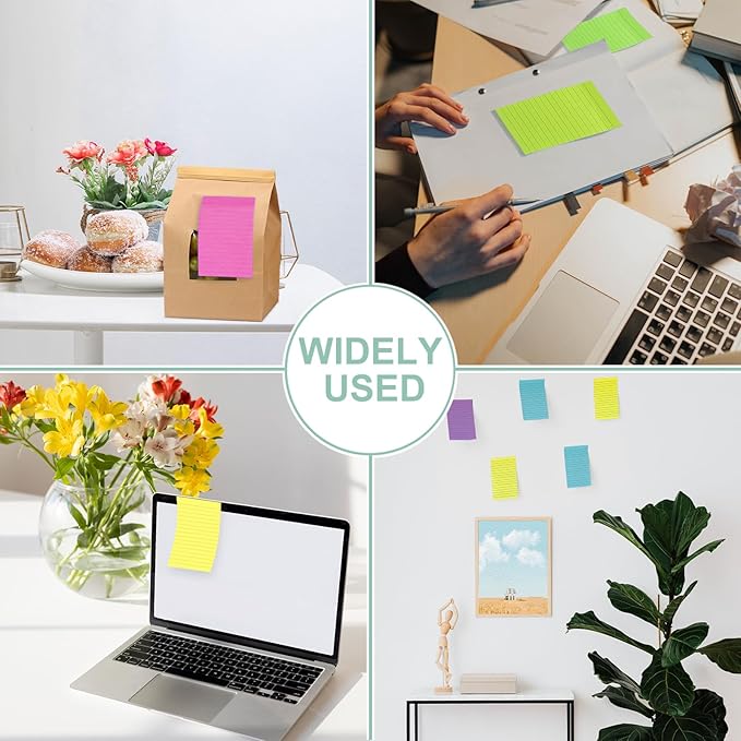 24 Pack Lined Sticky Notes 4X6 in, Self Sticky Note Pads with Lines, Large Sticky Note Memo Pad for Office, Home, School, Meeting, 50 Sheets/pad, Bright Color