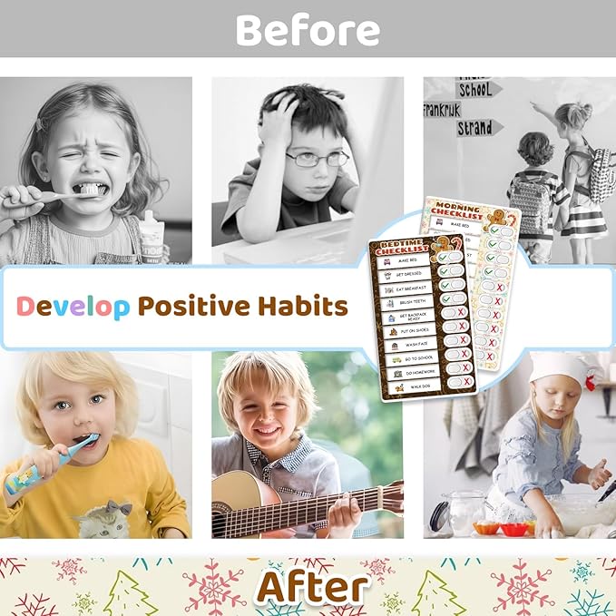 2 in 1 Upgraded Slider Gingerbread Chore Chart for Kids, Magnetic Kids Chore Chart for 2 Kids, Dry Erase Morning/Bedtime Routine Chart for Kids Toddlers Teens Adult, Visual Schedule for Kid