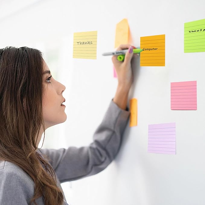 HQCME 9 Pack Lined Sticky Notes 3x3 in Post Sticky Notes with Lines, 9 Multi Colors Ruled Colorful Super Sticking Power Memon Pads, 82 Sheets/Pad