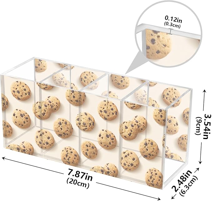 Aslsiy Tasty Cookies Pen Holder for Women 4 Compartments Acrylic Pencil Holder Clear Makeup Brush Holder Desk Organizer Office Supplies