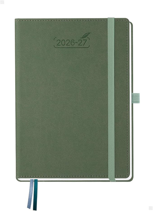 BEZEND Weekly Planner 2026-2027 (6" x 8.5") Horizontal Layout Notebook (Jul 26-Dec 27) 18 Months Academic Calendar & Monthly Tabs, Ideal for Students, Work & Home, PU Leather Hardcover -Olive