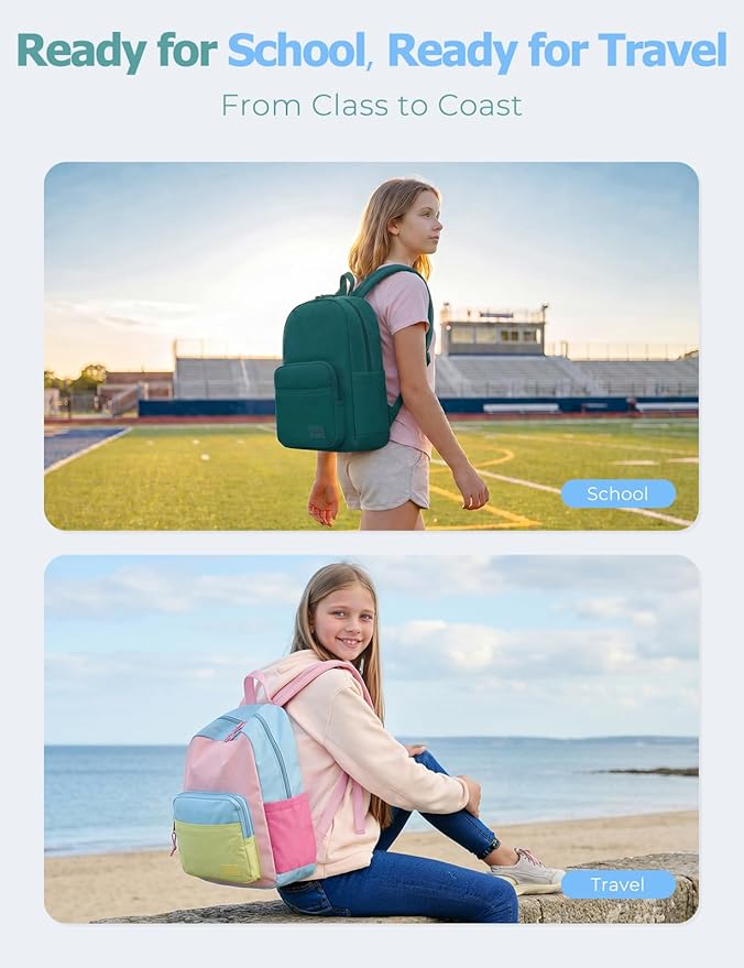 VASCHY School Backpacks, Lightweight Bookbag Schoolbag for Boys Girls Casual Basic Simple Daypack for Men Women Dark Green