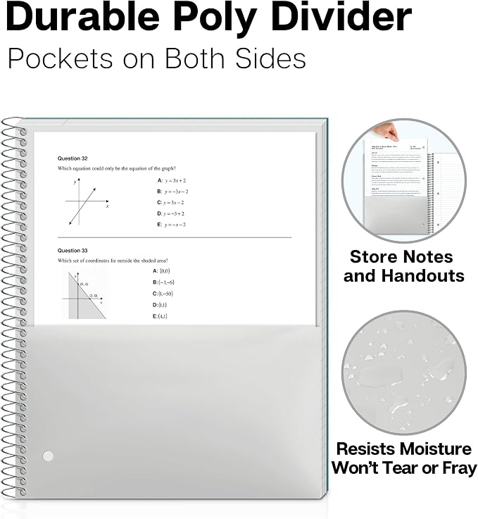 Dunwell 3-Subject Spiral Notebook, College Ruled, 150 Sheets, Blue