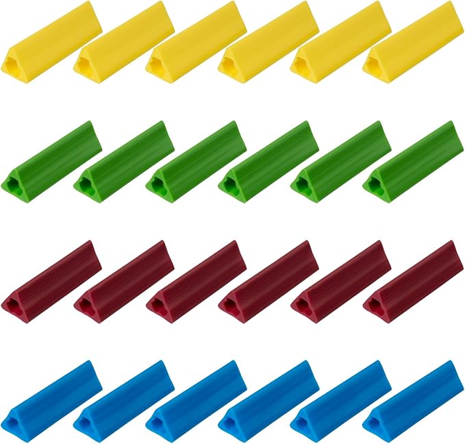 24 Pack Triangle Pencil Grips, Soft Silicone Ergonomic Writing Aid, 4 Colors (Blue/Red/Green/Yellow), 1.77 Inch Pencil Holder for Handwriting, Fits Most Pencils Pens, Left or Right Hand