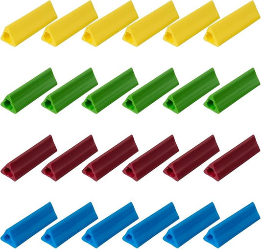 24 Pack Triangle Pencil Grips, Soft Silicone Ergonomic Writing Aid, 4 Colors (Blue/Red/Green/Yellow), 1.77 Inch Pencil Holder for Handwriting, Fits Most Pencils Pens, Left or Right Hand