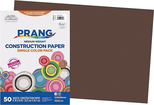 Prang (Formerly SunWorks) Construction Paper, Dark Brown, 12" x 18", 50 Sheets