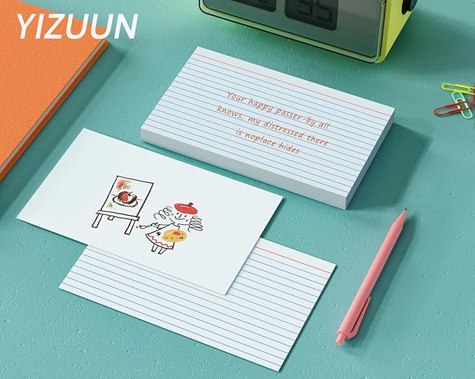 120 Count Index Cards 5x8 Inch, YIZUUN Large Index Cards Ruled, Flash Cards for Studying, Large Note Cards 5x8 for Studying, Recipes, Memo Cards, Office Supply, DIY, Presentation