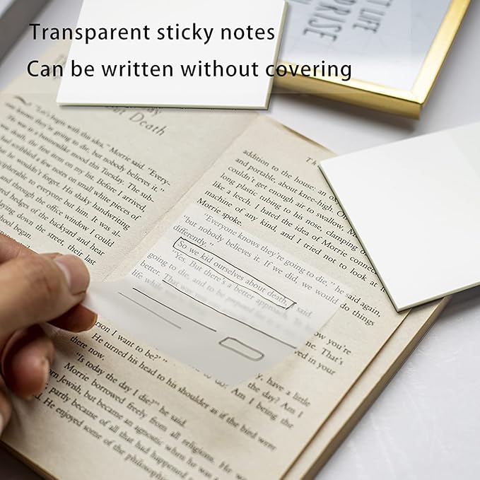 Transparent Sticky Notes,3x3 Inch Clear Sticky Notes,Waterproof White Bible Sticky Note,Transparent Stickers for School Supplies College(10 Packs,500 Sheets)