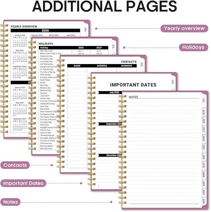 Planner 2026-2027, 6.3" x 8.5" Weekly and Monthly Academic Year Planner Calendar, July 2026 - June 2027, Hardcover Large School Planning Agenda With Tabs, Perfect for School & Office Supplies, A5, Purple