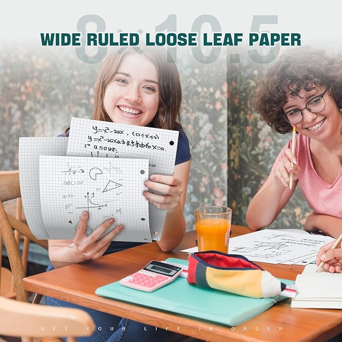 390 Sheets Quad Ruled Graph Paper, 3 Hole Punch Paper 8 x 10.5 White, Loose Leaf Graph Paper,Filler Paper 4 x 4 Graph Rule, Notebook Paper for 3 Ring Binder, Engineering Paper for School Home Business