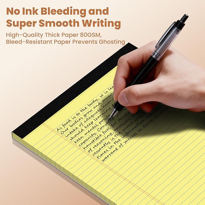 12Packs Legal Pads 8.5 x 11 Inch, 50Sheets/Pack, College Ruled & Perforated Yellow Writing Pads, Pads of Paper 8.5 x 11, Lined Note Pads with Sturdy Backing for Office, Business & School Supplies