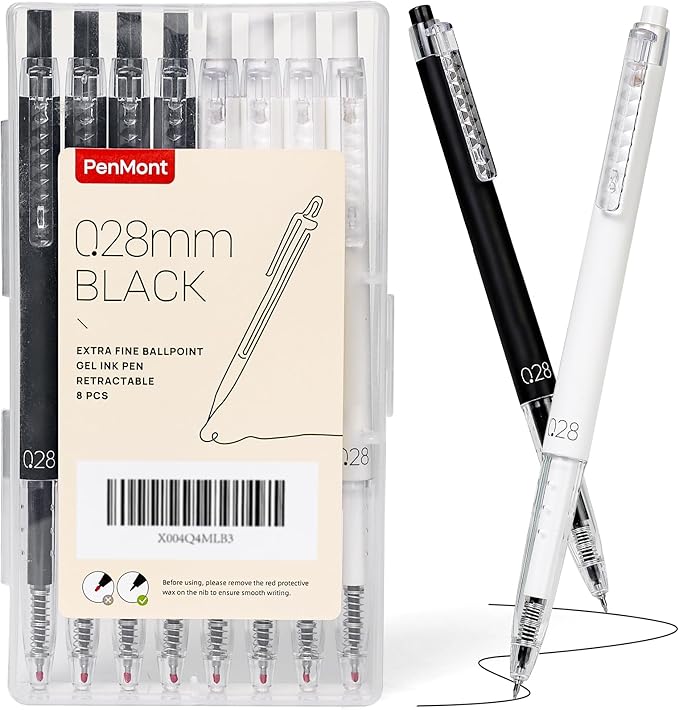 Retractable Gel Roller Pens, Japanese Style, 0.28mm Ultra Fine Point, Quick Dry Black Gel Ink, Precise and smooth writing, 8-Count Pack