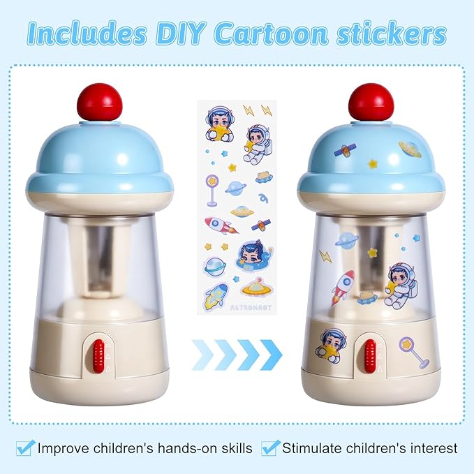 Rechargeable Electric Pencil Sharpener, 6-12mm Auto in & Out Fully Automatic Pencil Sharpener for Kids, Large Capacity Battery Powered, with Cartoon Stickers Ideal for Classroom & Home (Blue-White)