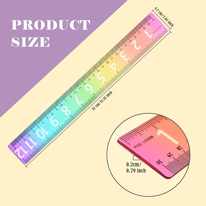 BAYTORY 6Pcs 12inch/30cm Acrylic Straight Rulers, Transparent Gradient Color Rulers, Shatterproof Rainbow Color Measure Stationery with Centimeters, for School Classroom Student (12inch/30cm)