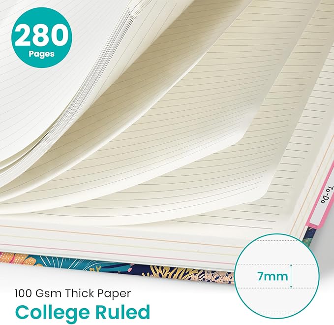 Large Lined Spiral Journal for Women Cute Hardcover 5 Subject Notebook for Work 8.5" x 11" with Removable Dividers & Tabs, College Ruled, 280 Pages Aesthetic Journal for Work, School & Note Taking, Coral Reef