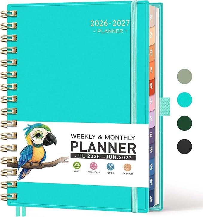 RETTACY Academic Planner 2026-2027, Weekly and Monthly, July 2026 - June 2027, Medium Size (5.7" x 8.3"), Calendar, Agenda, 12-Month Tabs, for Student, Teacher, School (Tiffani Blue)
