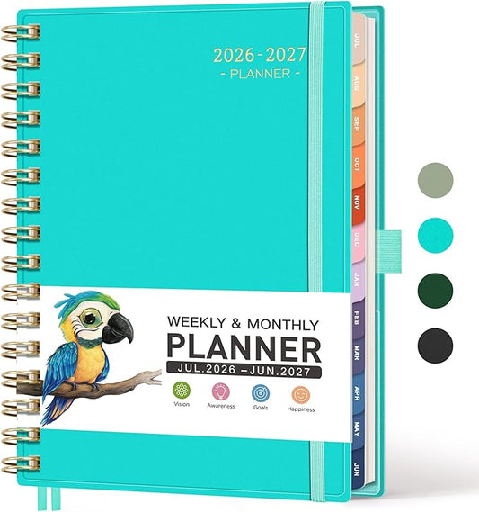 RETTACY Academic Planner 2026-2027, Weekly and Monthly, July 2026 - June 2027, Medium Size (5.7" x 8.3"), Calendar, Agenda, 12-Month Tabs, for Student, Teacher, School (Tiffani Blue)