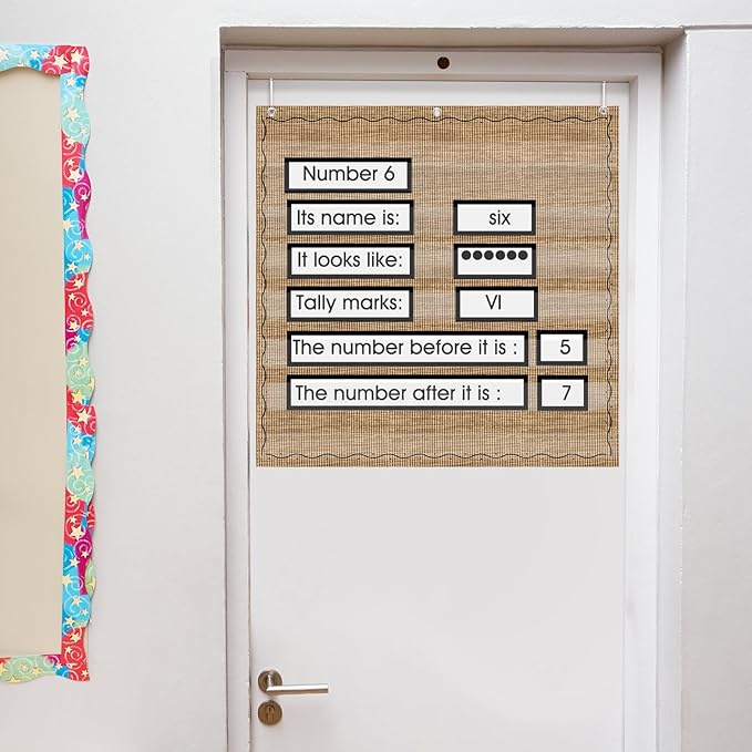MotiMind Farmhouse Standard Pocket Chart for Classroom, 7 Pockets Chart for Teacher Lessons Home Classroom School Aids Fits Standard 3'' Sentence Strips and Word Cards 28''x28''