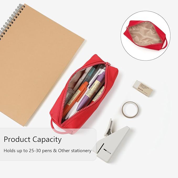 Pencil Case Soft School Pencil Pouch Bag for Easy Carry Stylish and Durable (Red)