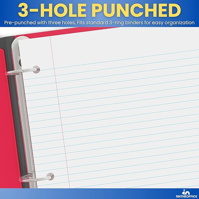 1InTheOffice College Ruled Filler Paper 5.5 x 8.5, 3 Hole Punch Filler Paper, Loose Leaf Paper, White, 200 Sheet/Pack