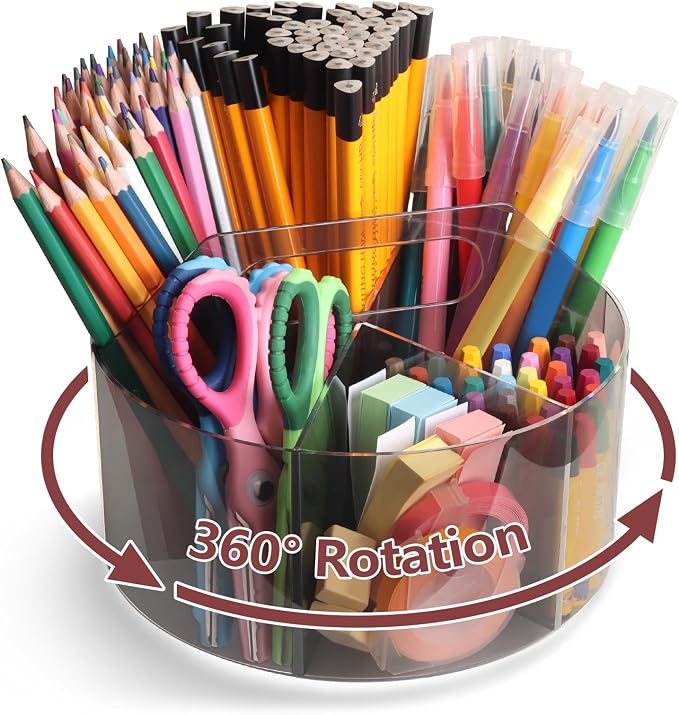 Absonic 250pcs Acrylic Pencil Holder Marker Organizer, 360-Degree Rotating Pen Holder, Crayon Organizers for Kids Pencil Organizer Caddy Art Supply Kids Desk Organizers for Office Home School, Black