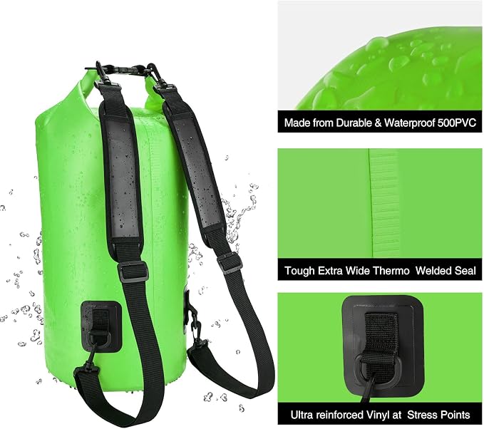 Piscifun Dry Bag, Waterproof Floating Backpack 10L/20L/30L/40L | Waterproof Phone Case, Adjustable shoulder straps, Roll-top closure keeps gear dry, Ideal for Boating, Kayaking, Fishing
