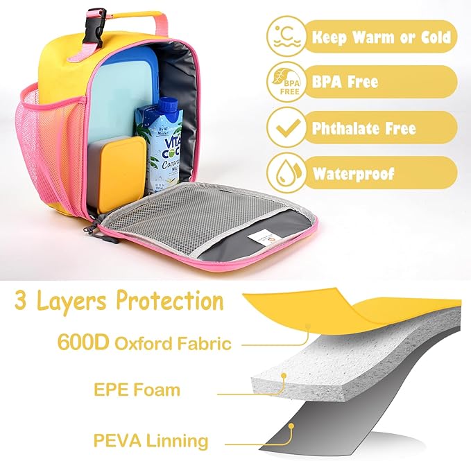 CaCTOUR Lunch Box Kids,Premium Insulated Lunch Bag for Girls Boys,Soft Bag Mini Cooler Back to School Thermal Reusable Lunch Bag for Work School Picnic (Yellow)
