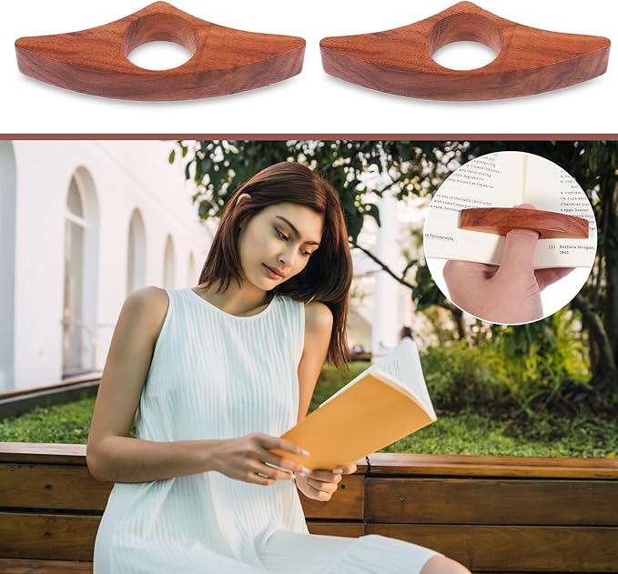 2 PCS Thumb Book Page Holder Wooden Thumb Book Page Spreader for Novel Reading, Readers, Books Lovers, Bookworms, Literary Gifts, Read Accessories