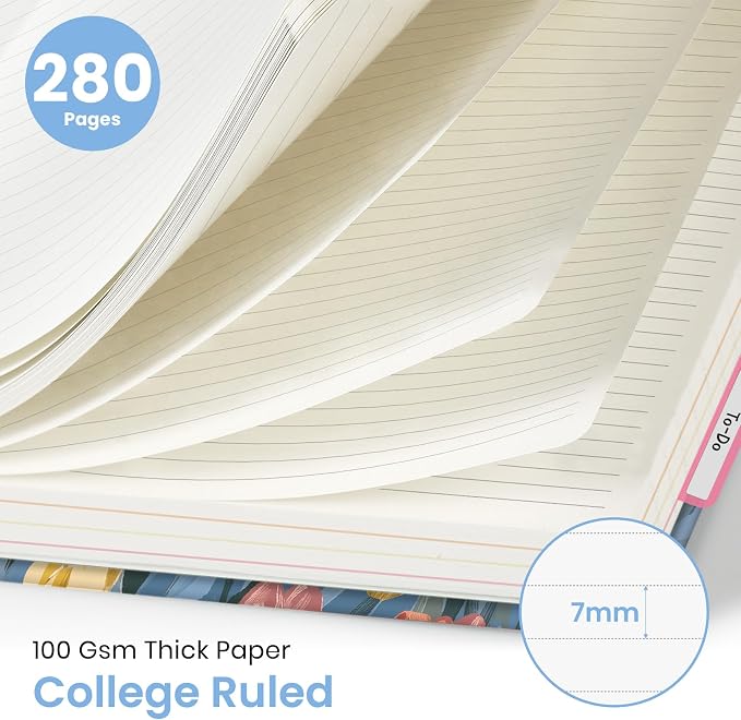 Taja Pretty Large Spiral Lined Notebook for Work with 5 Removable Dividers