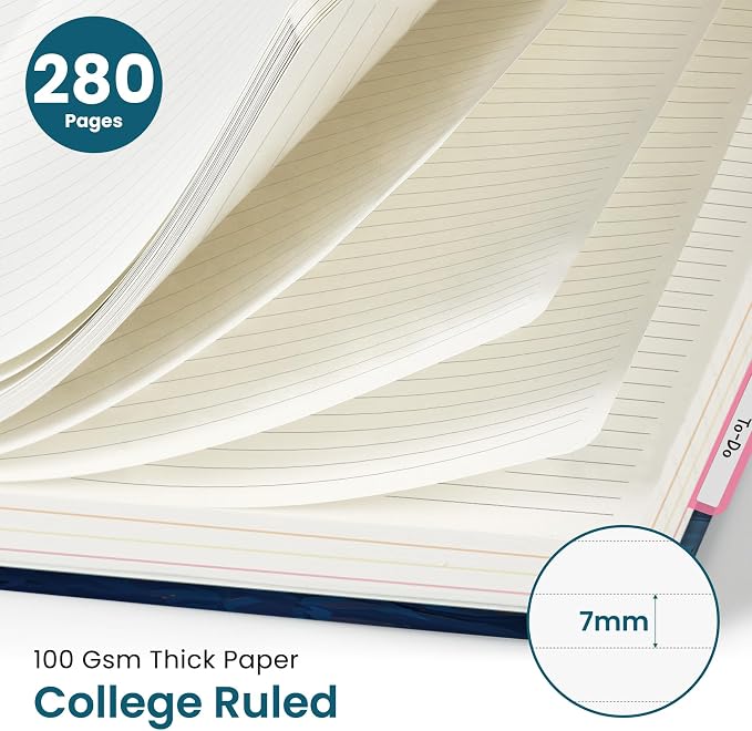 Taja Cute Large Spiral Lined Notebook for Work with 5 Removable Dividers
