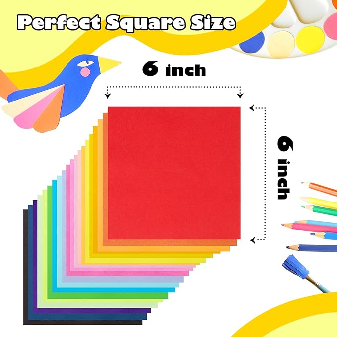 Umikk 1500 Sheets Origami Paper 6x6 Inch Square, 20 Vivid Colors Origami Kit for Kids Ages 8-12, Double Sided Same Color Origami Papers Bulk for School, Arts and Crafts Projects
