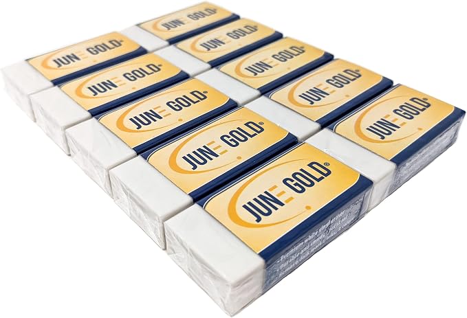 June Gold 10 Large White Vinyl Erasers