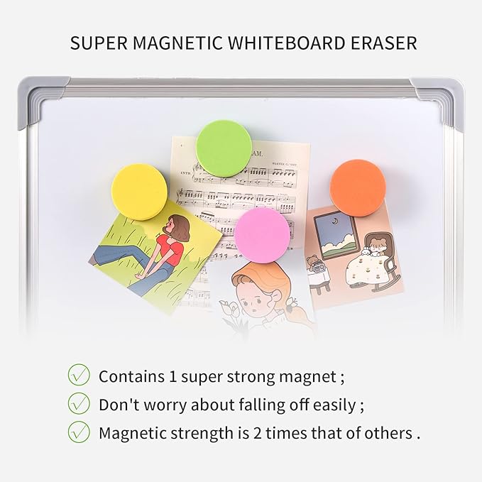 Favide 24 Pack Magnetic Whiteboard Dry Erase Erasers Chalkboard Cleansers for Classroom, Home and Office (Round, 8 Color)